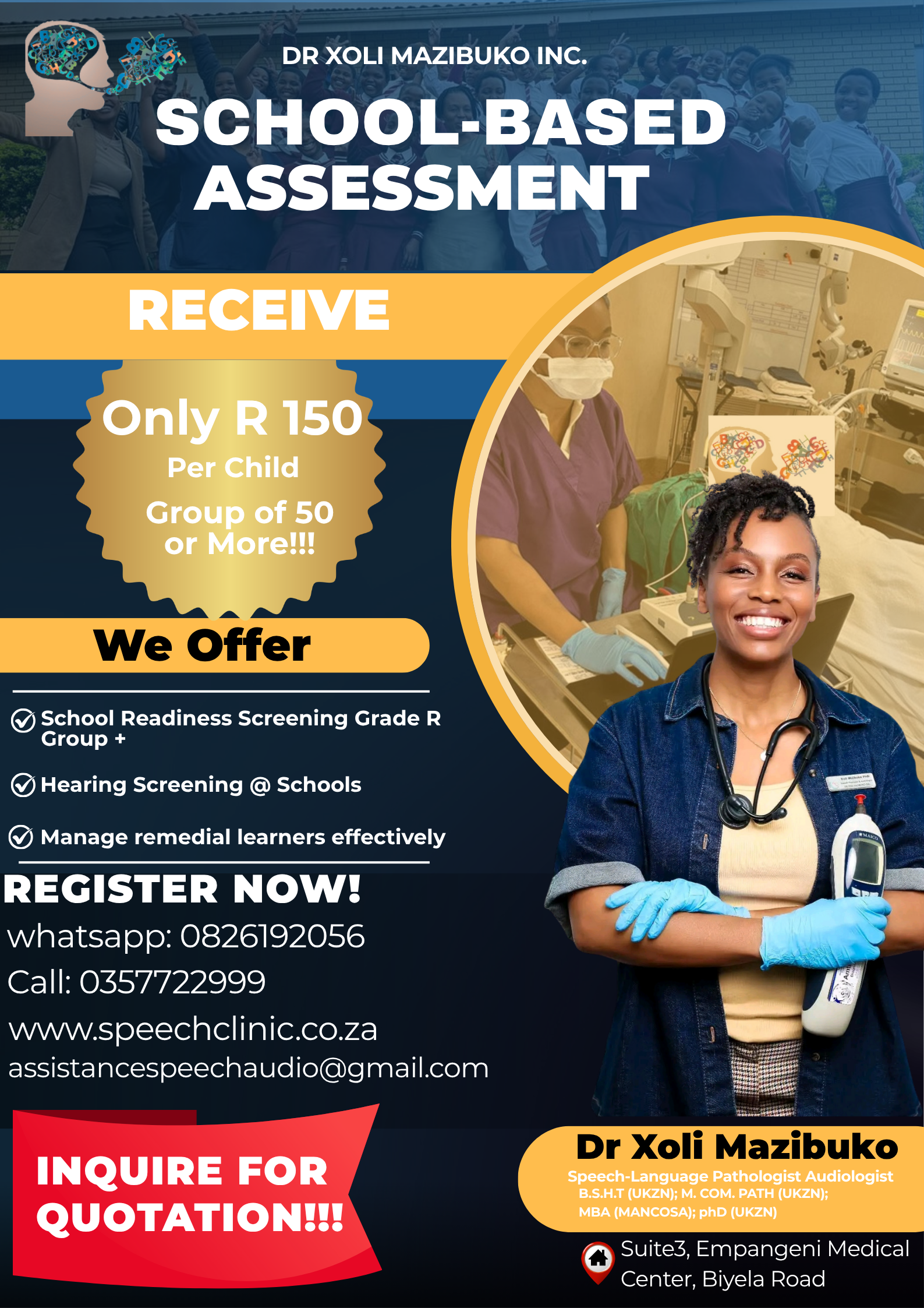 Speak Hear Clinic school based assessment poster